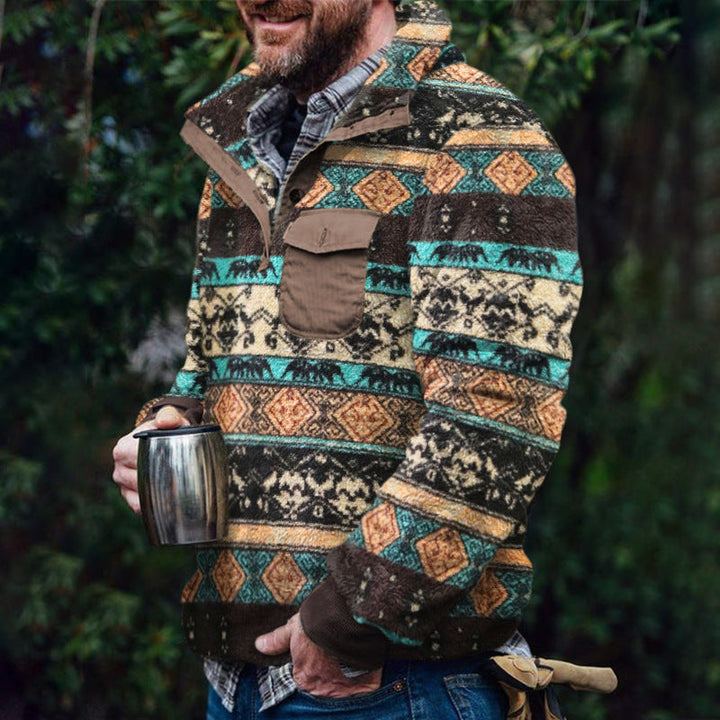 Men’s Fleece Pullover with Plaid Pattern & High Collar | Lune London