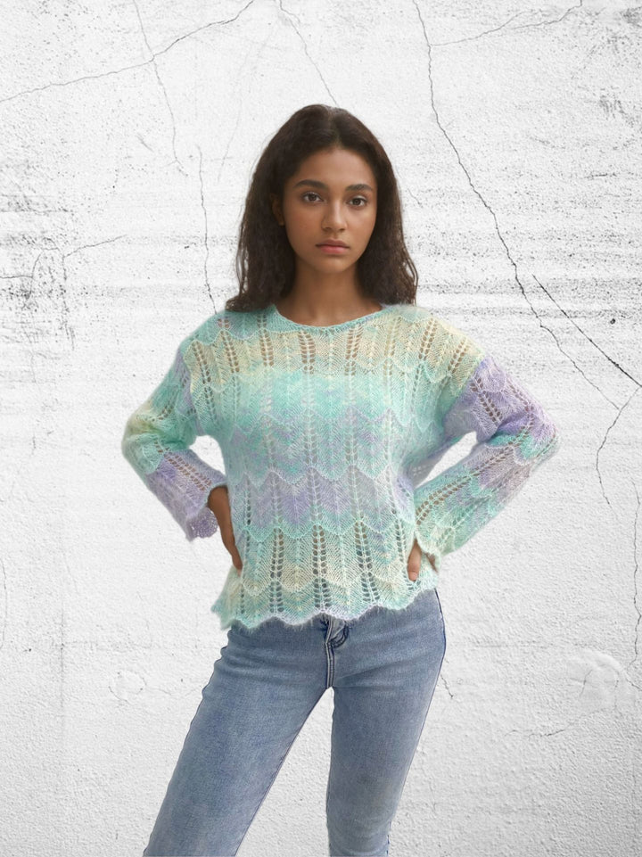 Ladies Long Knit Sweater in High Quality with a Pretty Diamond Pattern Lune London