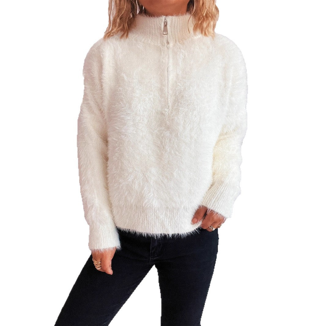 Pull confortable pour femme avec col haut et fermeture éclair Chic & Stil