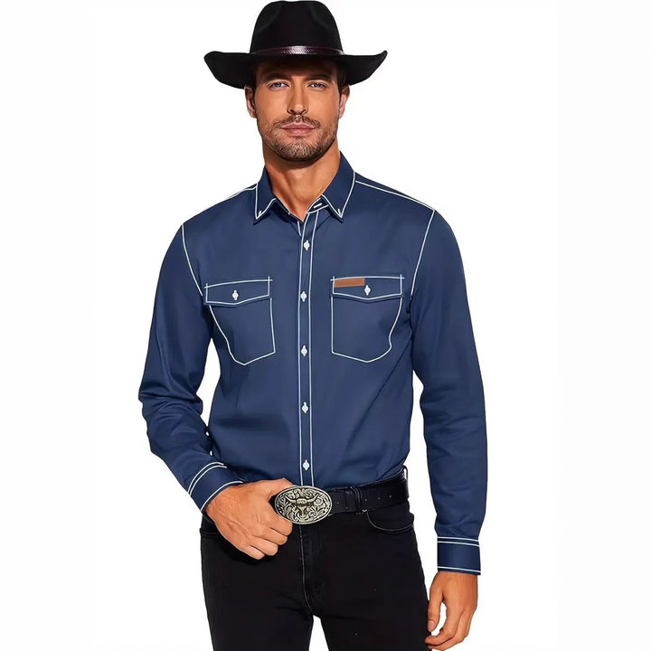 Men's western shirt with contrasting stitching and chest pockets Lune London