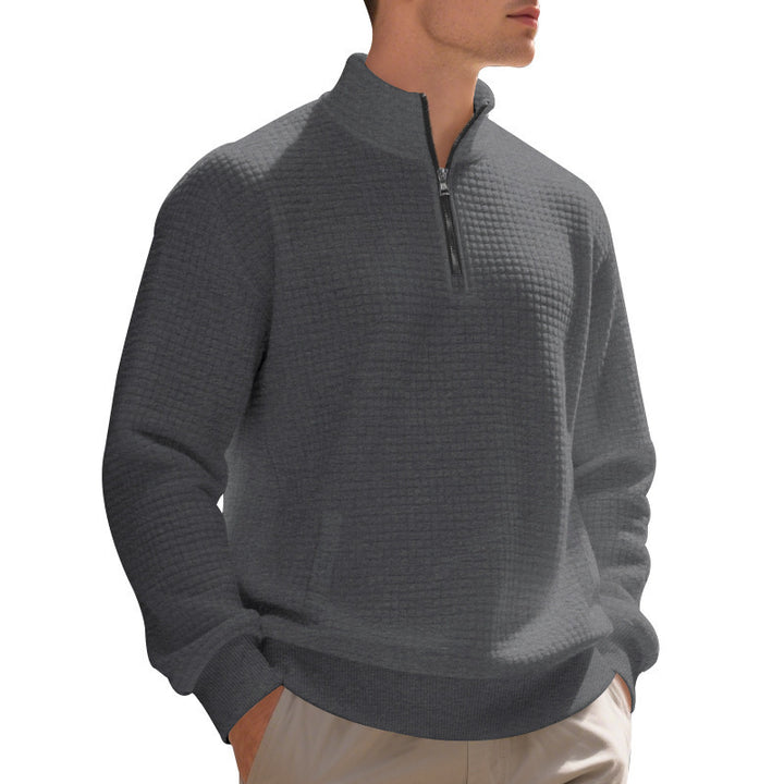 Elegant fleece sweater for men with half-zip closure and textured design Lune London