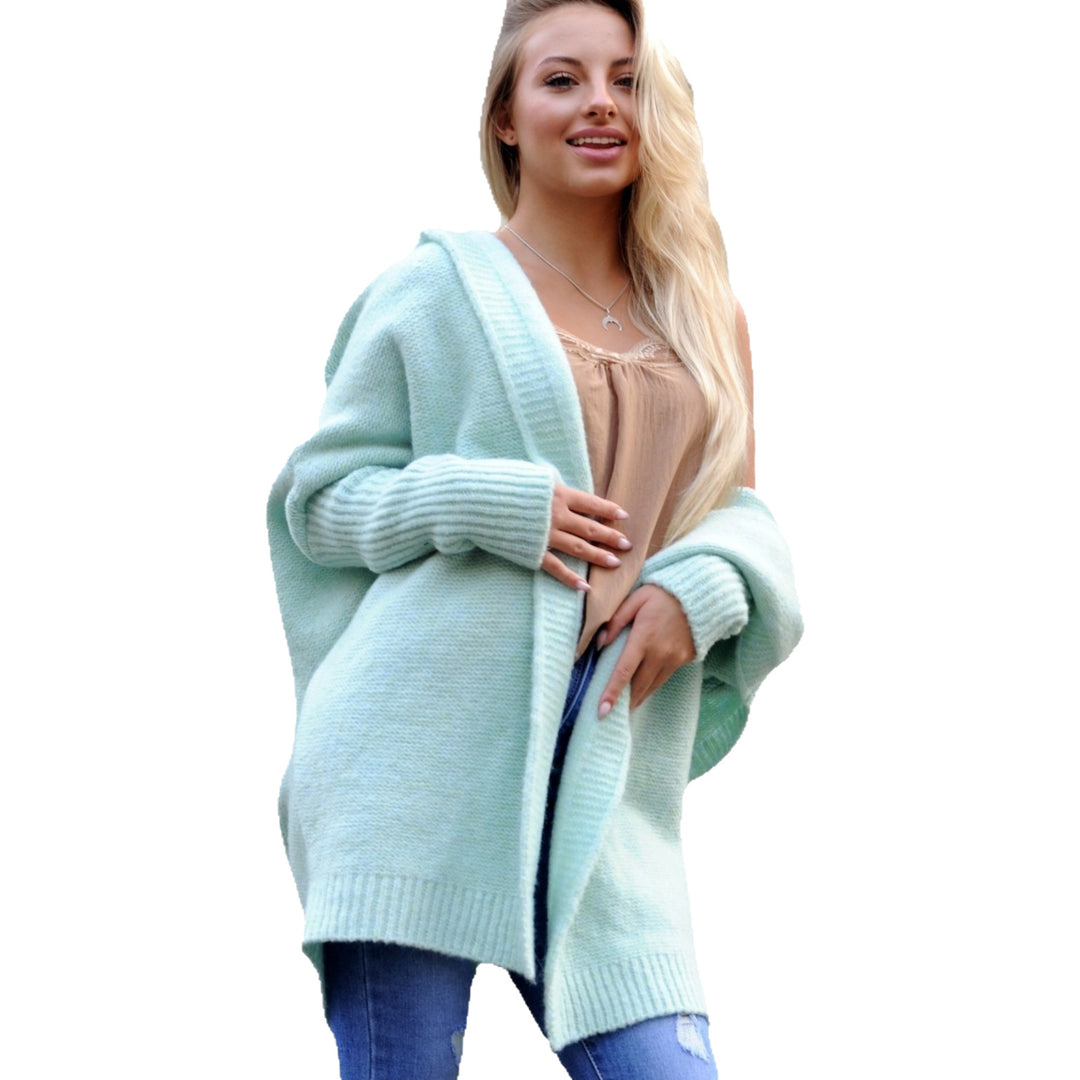 Ladies comfortable cardigan sweater with hood and wide sleeves Lune London