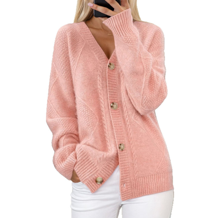 Knit jacket for women with braided pattern and elegant button detail Lune London