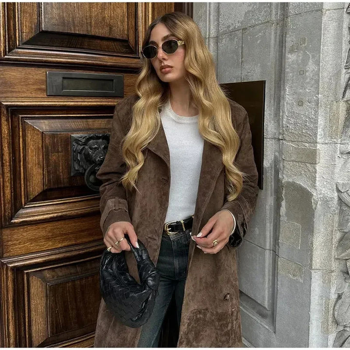 Lune London Fashionable Suede Trench Coat for Women