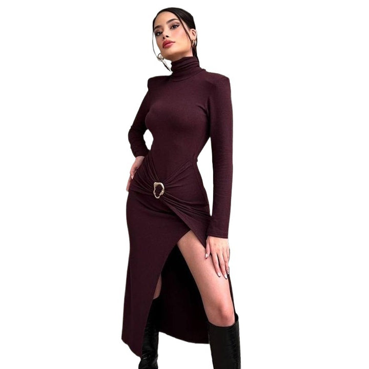 Fitted dress for women with turtleneck and draping Lune London
