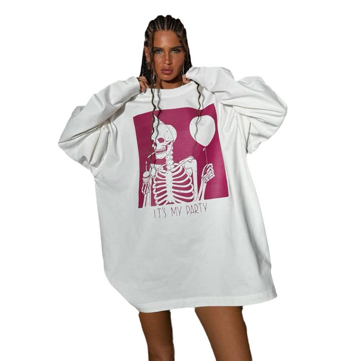 Women Oversized Sweatshirt with Chic and Stylish Skeleton Graphic Design