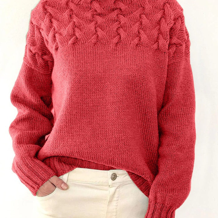 Knit sweater for women with high collar and trendy twisted pattern Lune London