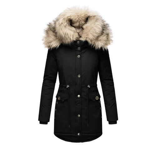 Winter parka for women with removable faux fur collar and practical pockets Lune Londonl