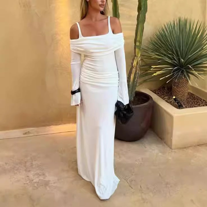 Elegant maxi dresses for women with an off-shoulder design and chic and stylish gathers