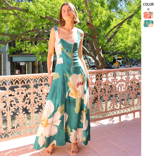 Women's maxi dress with floral design and fitted silhouette