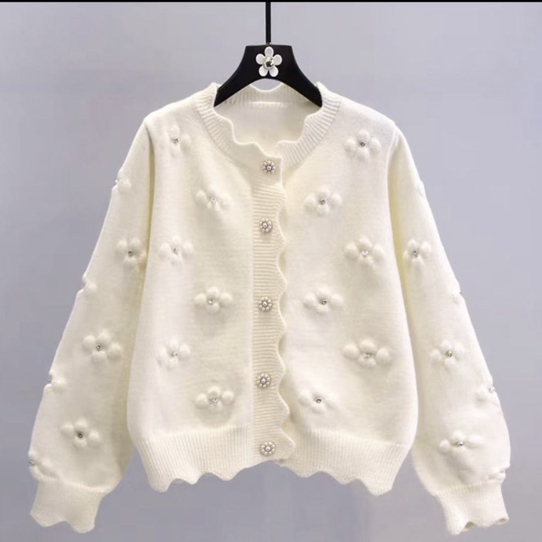 Elegant knitted jacket for women with floral pattern Lune London