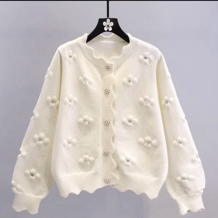Elegant knitted jacket for women with floral pattern Lune London