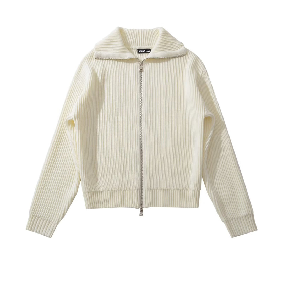 Lune London women's high collar zip-up knit jacket