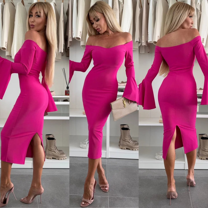 Off-shoulder midi dress for women with bell sleeves Lune London