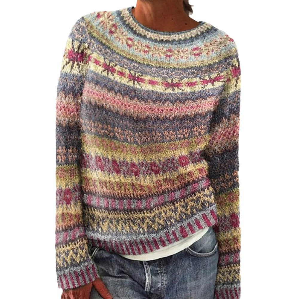 Pull tricoté confortable pour femmes avec un motif coloré et une coupe décontractée Chic & Stil