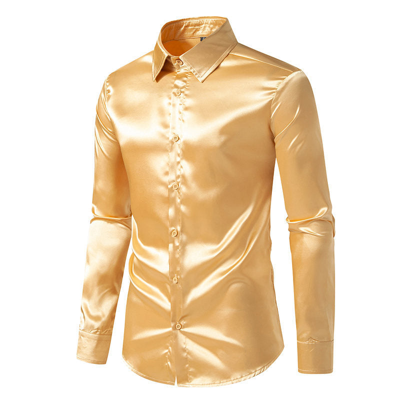 Men's Elegant Satin Shirt with Shimmering Finish and Classic Collar Lune London