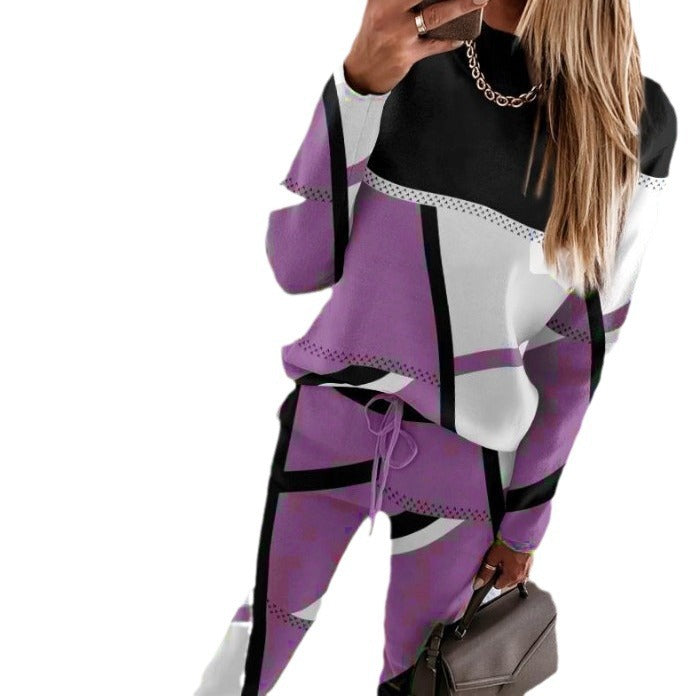 Ladies Stylish Leisure Set with Geometric Pattern and Chic Cut