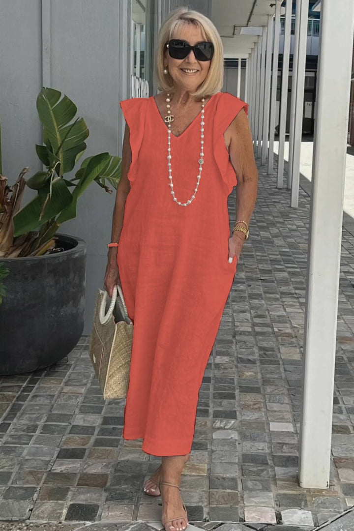 Maxi dress for women with V-neck and raglan sleeves Lune London