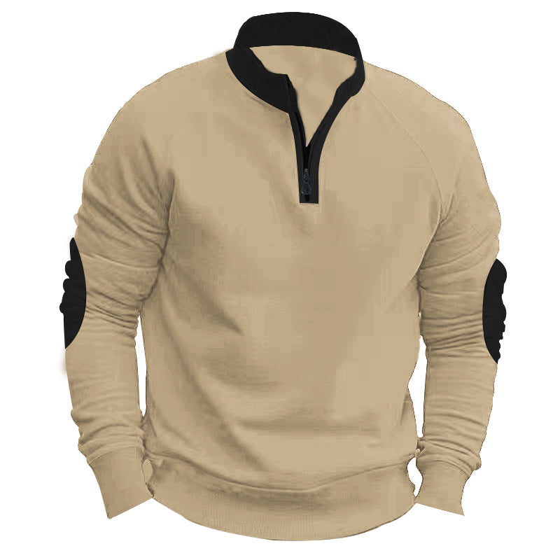Men's sporty hoodie with top zipper and contrast patches on the sleeves Lune London
