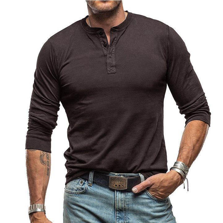 Men's long sleeve Henley shirt with stylish buttons and a high quality cotton blend Lune London