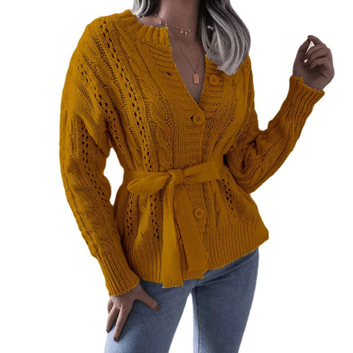 Gilet pour dames avec motif en cable délavé et ceinture à la taille Chic & Stil