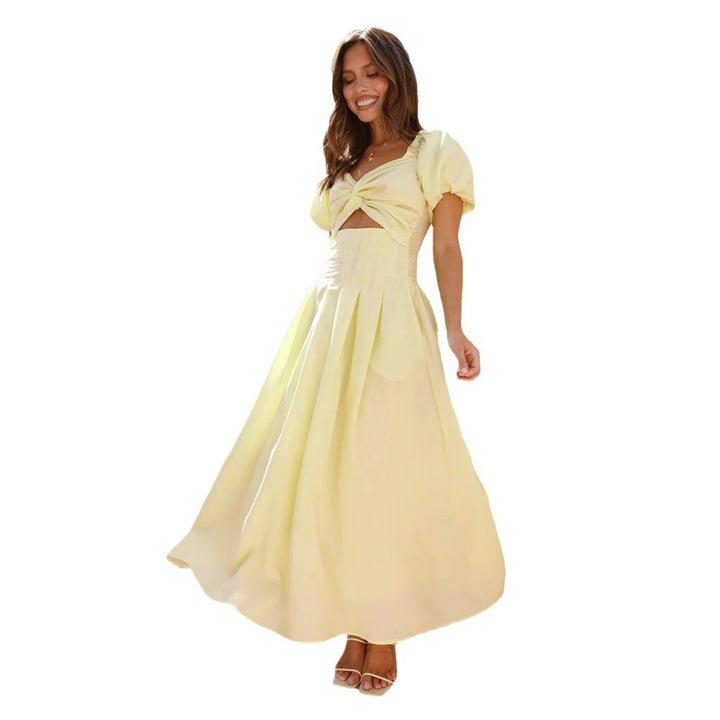 Women's maxi dress with innovative cut-out design and side pockets