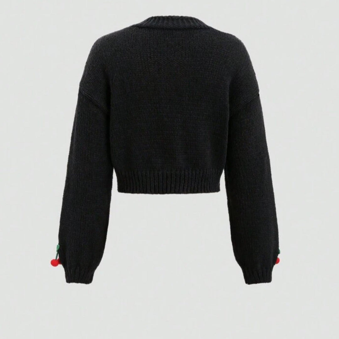 Knitted jacket for women with cheerful cherry pattern Lune London