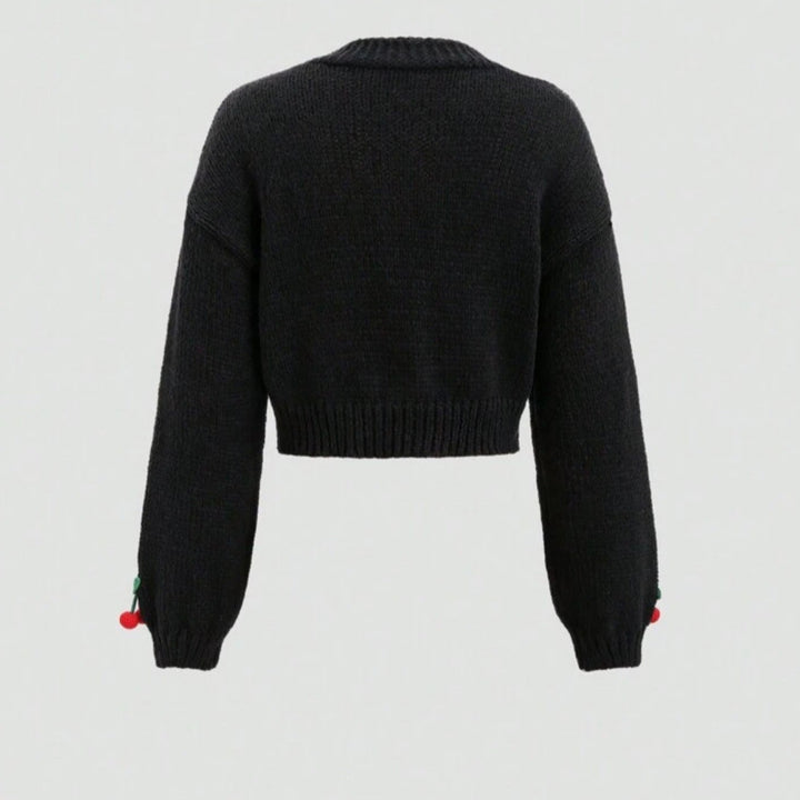 Knitted jacket for women with cheerful cherry pattern Lune London