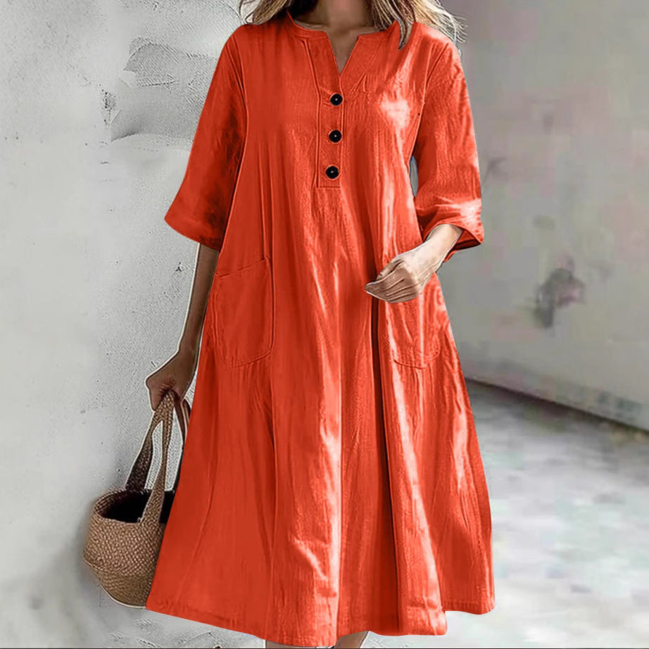 Casual cotton dress for women with button placket and practical pockets Lune London