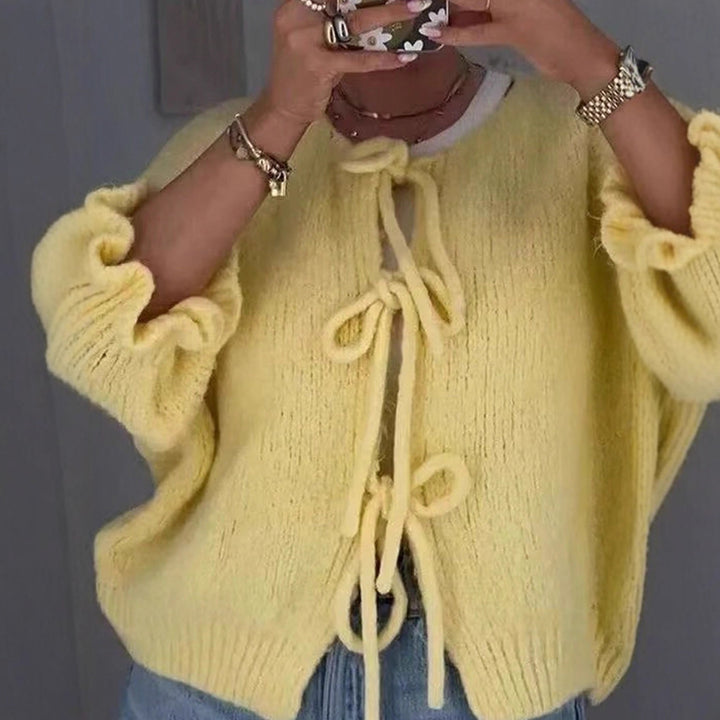 Lady Chunky knit cardigan with playful tied details Lune London