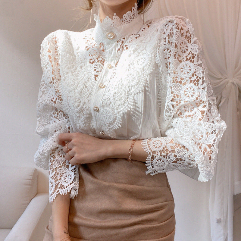 Femme blouse en dentelle élégante avec col montant Chic & Stil