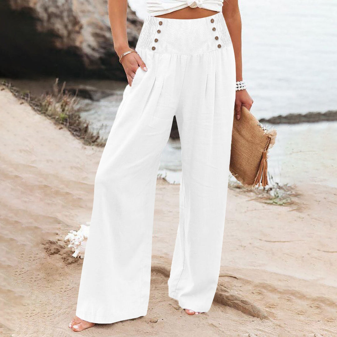 Pantalon d'été large pour femmes avec détails en bouton Lune London