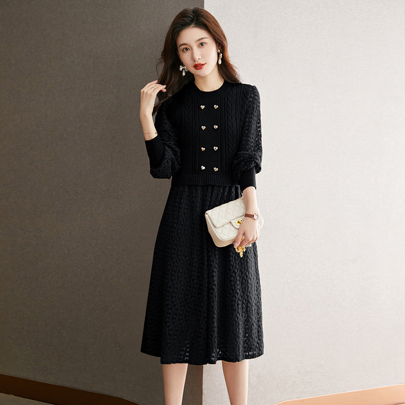 Robe tricotée pour femmes avec corsage ajusté et jupe évasée Chic & Stil