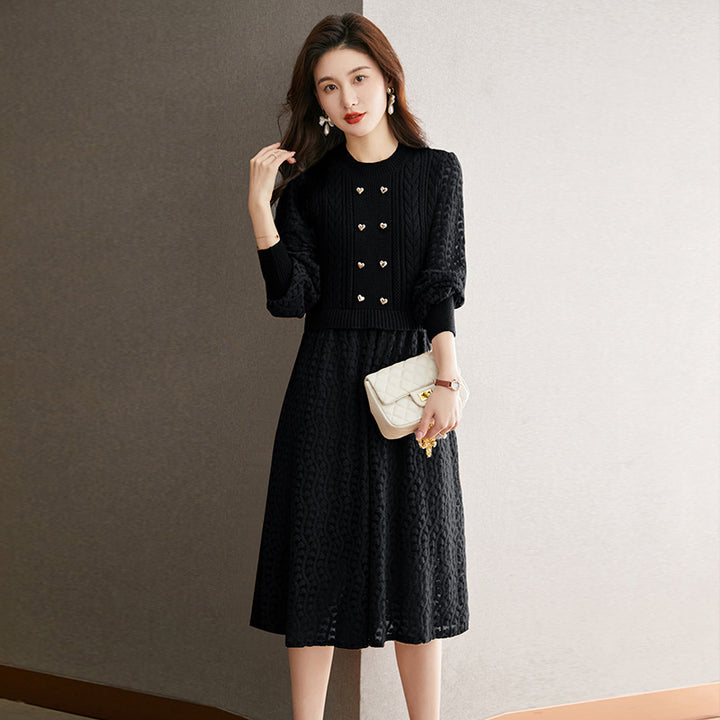 Robe tricotée pour femmes avec corsage ajusté et jupe évasée Chic & Stil