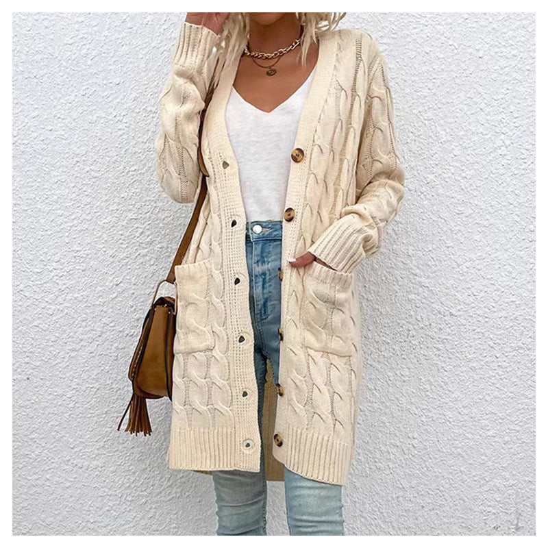 Ladies Long cardigan with buttons and practical pockets Lune London