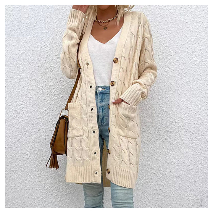 Ladies Long cardigan with buttons and practical pockets Lune London