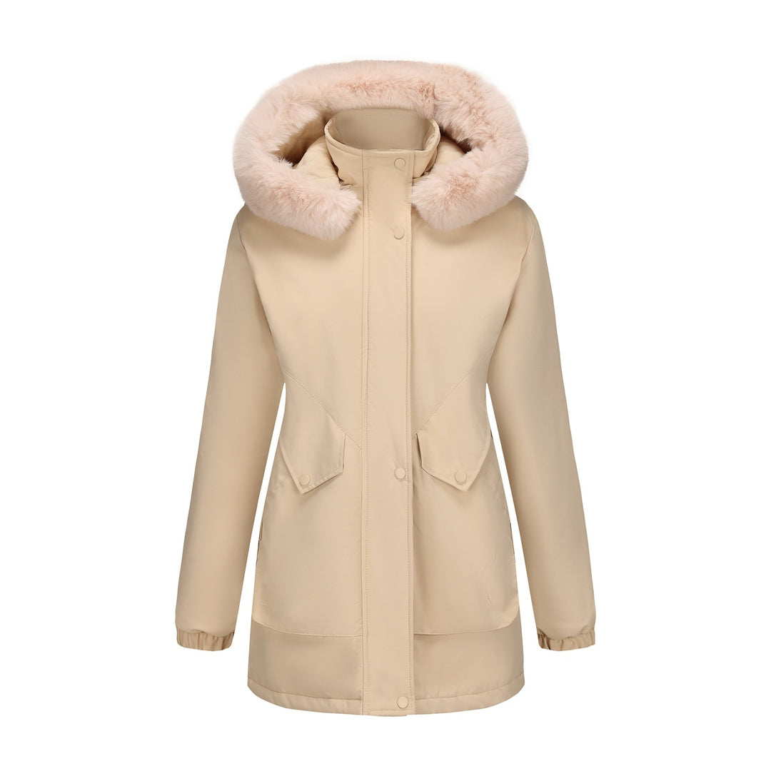 Ladies waterproof parka jacket with cozy faux fur collar Lune London