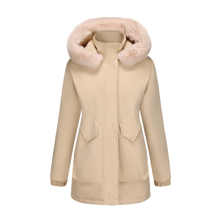 Ladies waterproof parka jacket with cozy faux fur collar Lune London