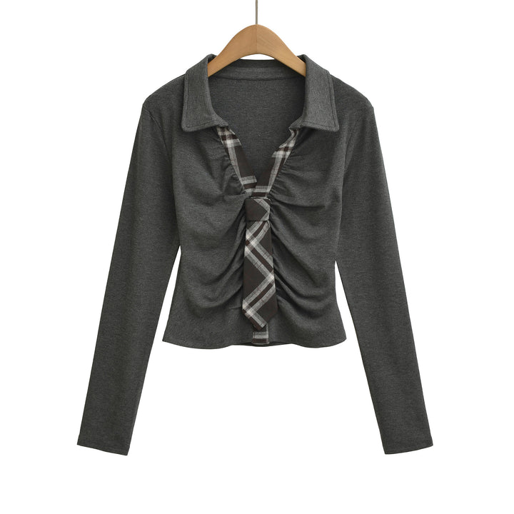 Long sleeve t-shirt for women with an elegant draped design and a tie-shaped neckline Lune London