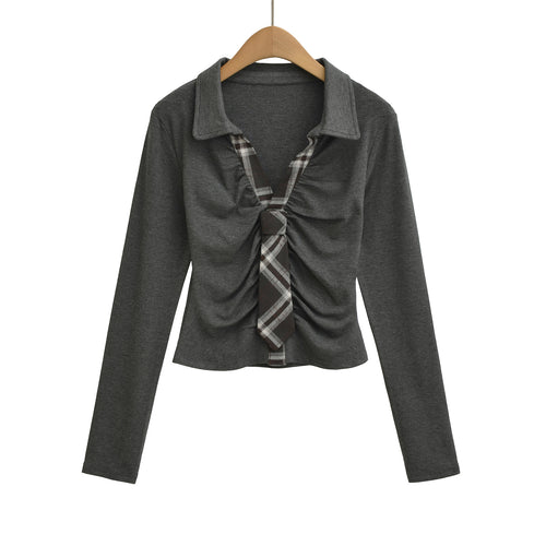 Long sleeve t-shirt for women with an elegant draped design and a tie-shaped neckline Lune London