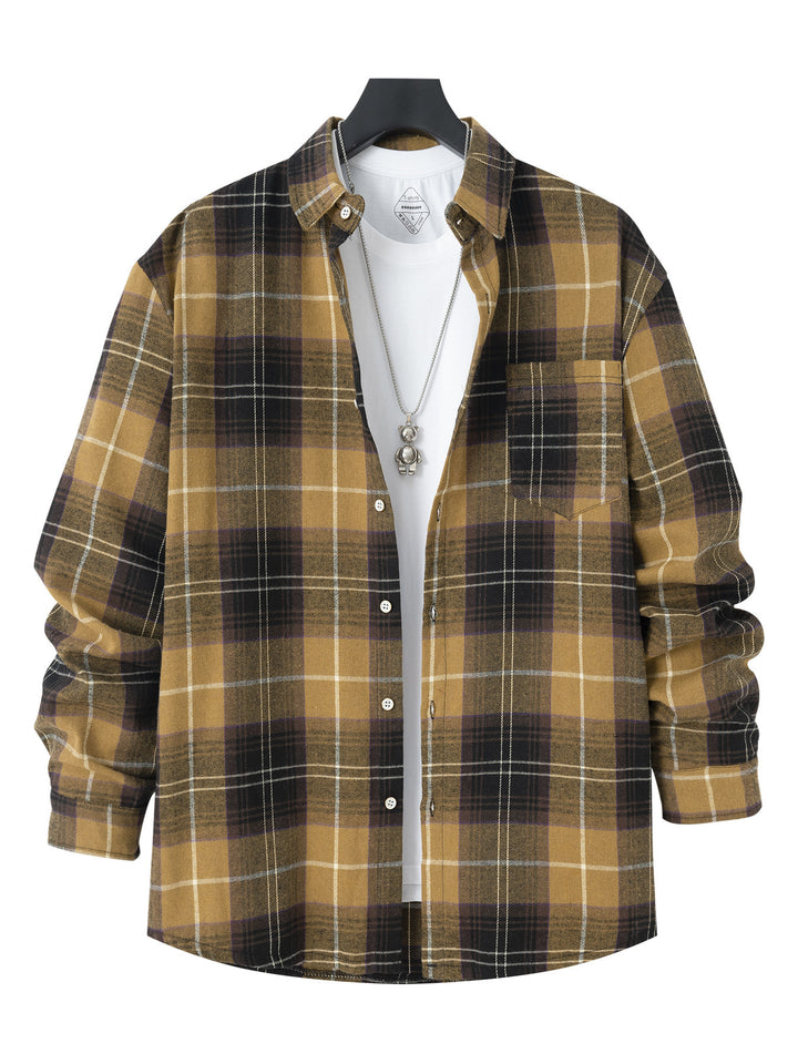 Men's patterned flannel shirt with practical chest pocket and button-down collar Lune London