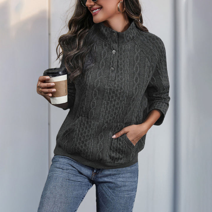 Casual women's sweater with button placket and practical pockets Lune London