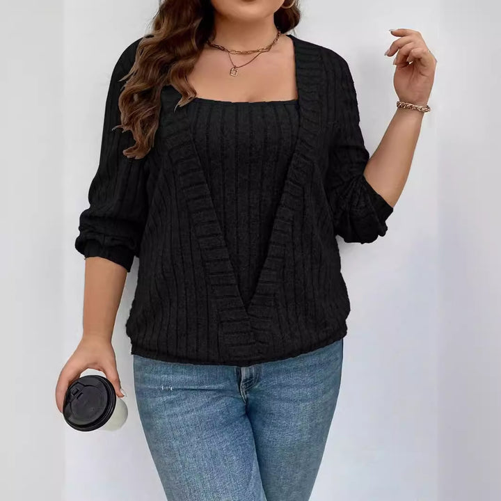 Casual knit sweater for women with deep V-neck and ribbed texture Lune London