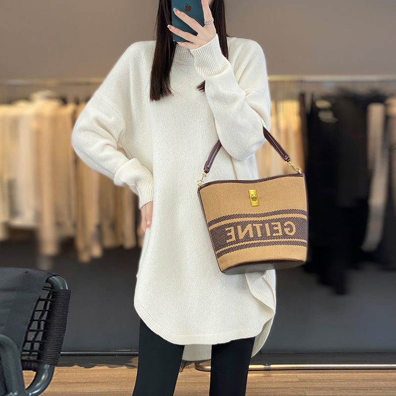 Oversized knitted sweater for women with asymmetrical hem Lune London