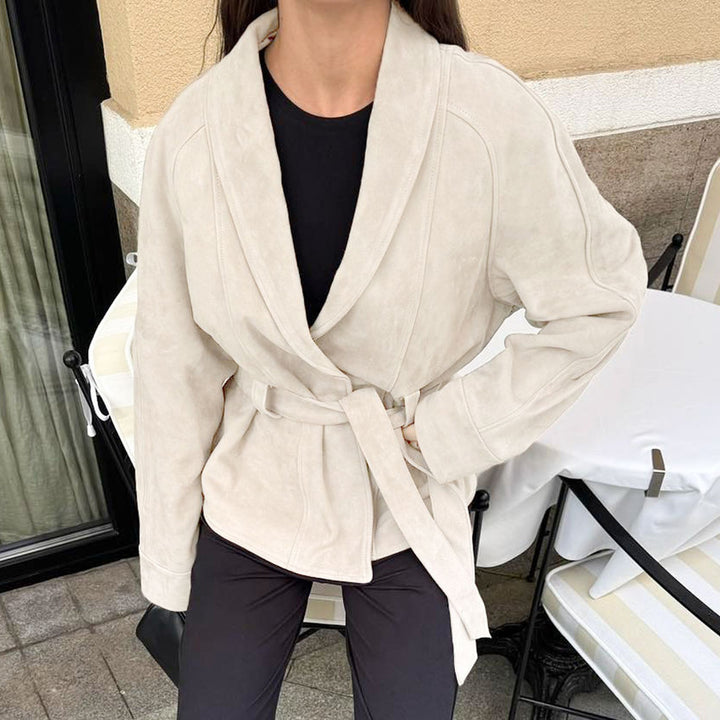 Elegant and fashionable suede blazer for women with belt Lune London