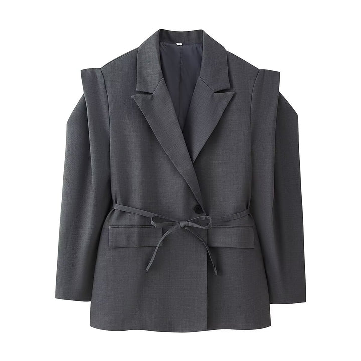 Veste blazer élégante pour femmes avec coupe ajustée et ceinture à nouer Chic & Stil