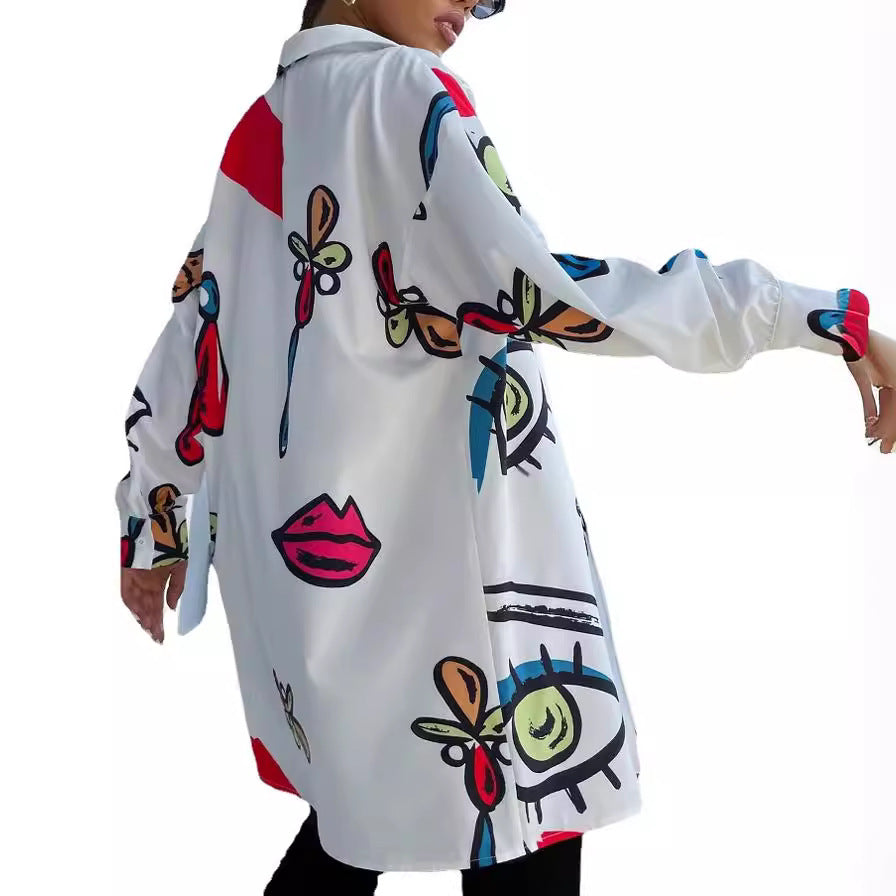 Trendy checkered blouse for women with a colorful graphic design Lune London