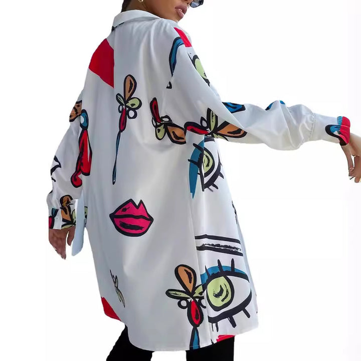 Trendy checkered blouse for women with a colorful graphic design Lune London