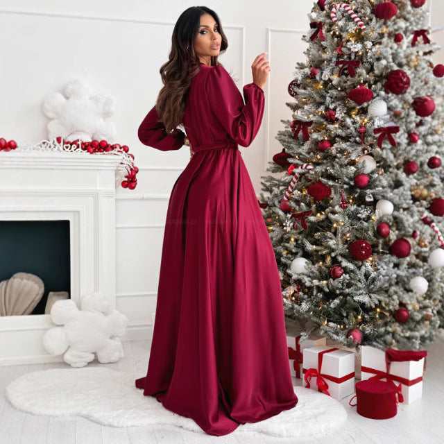 Elegant maxi dress with high slit for women with wrapped detail Lune London