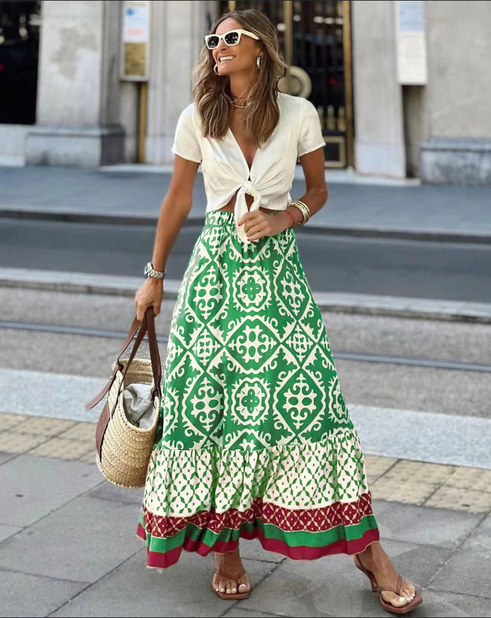 Maxi skirt for women with playful ethnic design and voluminous hem Lune London